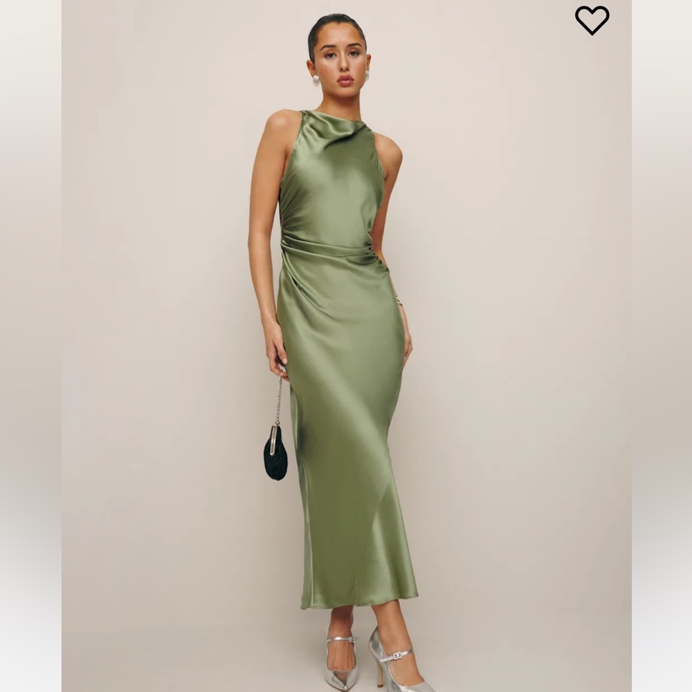 Reformation Olive Satin Midi Dress